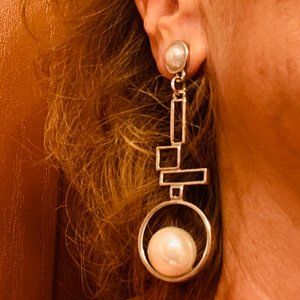 Faux Silver & Pearl Earrings